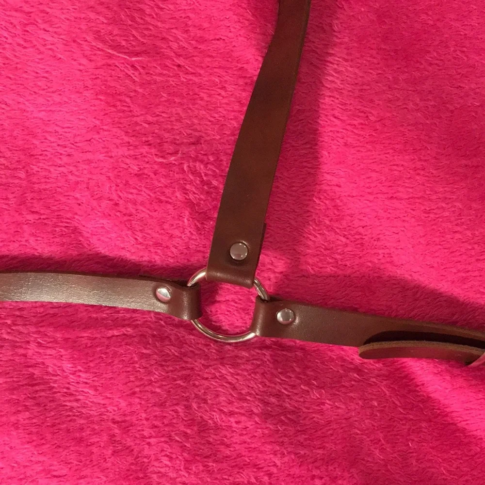 Brown Faux Leather Harness Belt with Metal Buckle Details